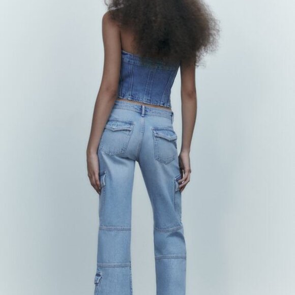 ZARA DENIM CORSETRY-INSPIRED TOP - Picture 6 of 8